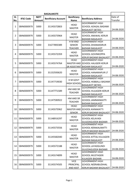 BAGALAKOTE Sl. No. IFSC Code NEFT Amount Benificiary Account