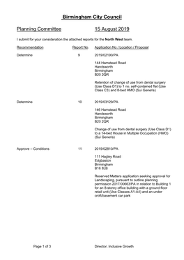 Birmingham City Council Planning Committee 15 August 2019