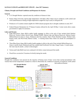 KANSAS CLIMATE and DROUGHT UPDATE – June 2017 Summary