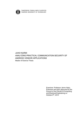 ANALYZING PRACTICAL COMMUNICATION SECURITY of ANDROID VENDOR APPLICATIONS Master of Science Thesis