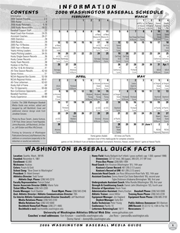 Washington Baseball Quick Facts I N F O R M a T I