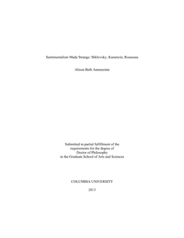 Sentimentalism Made Strange: Shklovsky, Karamzin, Rousseau