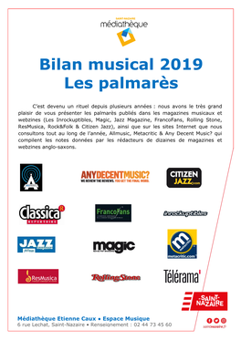 Bilan Musical 2019 Les Palmarès