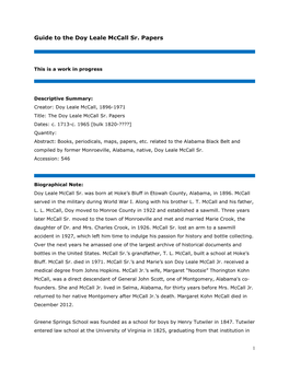 Guide to the Doy Leale Mccall Sr. Papers