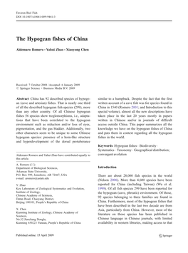 The Hypogean Fishes of China