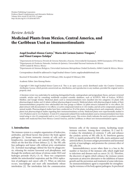 Review Article Medicinal Plants from Mexico, Central America, and the Caribbean Used As Immunostimulants