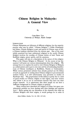 Chinese Religion in Malaysia: a General View