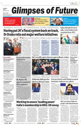 Having Put JK's Fiscal System Back on Track, Dr Drabu Rolls out Major