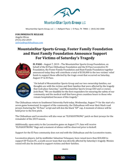 Mountainstar Sports Group, Foster Family Foundation and Hunt Family Foundation Announce Support for Victims of Saturday’S Tragedy