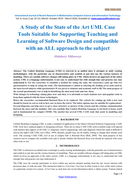 A Study of the State of the Art UML Case Tools Suitable for Supporting Teaching and Learning of Software Design and Compatible with an ALL Approach to the Subject