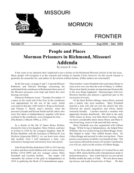 MISSOURI MORMON FRONTIER Addenda