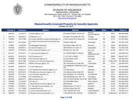 Massachusetts Licensed Property & Casualty Agencies