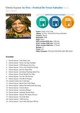 Gloria Gaynor Ao Vivo - Festival De Verao Salvador Mp3, Flac, Wma