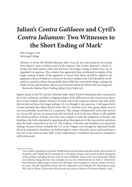 Julian's Contra Galilaeos and Cyril's Contra Iulianum: Two Witnesses To