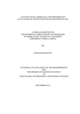 A System Level Modeling and Performance Evaluation of Concentrated Solar Power Plant