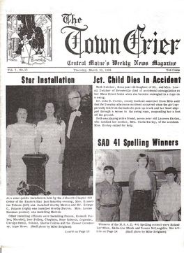 Star Installation Jet. Child Dies in Accide-Nt SAD 41 Spelling Winners