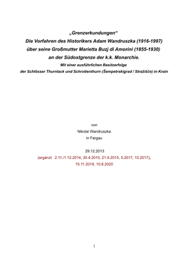 Die Vorfahren Des Historikers Adam Wandruszka (1916-1997) Über Seine Großmutter Marietta Buzj Di Amorini (1855-1930) an Der Südostgrenze Der K.K