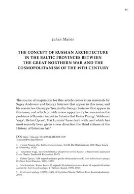 Juhan Maiste the Concept of Russian Architecture in the Baltic Provinces 87