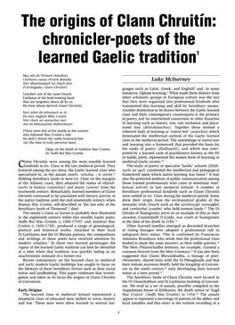 The Origins of Clann Chruitín: Chronicler-Poets of the Learned Gaelic Tradition1