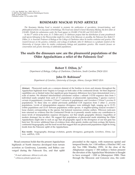 Are the Pleurocerid Populations of the Older Appalachians a Relict of the Paleozoic Era?