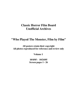 Classic Horror Film Board Unofficial Archives 