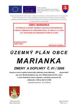 Marianka –Zmeny a Doplnky Č