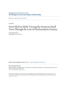 From Myth to Meth: Viewing the American Small Town Through the Lens of Psychoanalytica Fantasy Christopher Boehm Washington University in St