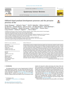 Falkland Island Peatland Development Processes and the Pervasive Presence of ﬁre