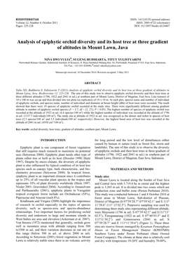 Analysis of Epiphytic Orchid Diversity and Its Host Tree at Three Gradient of Altitudes in Mount Lawu, Java