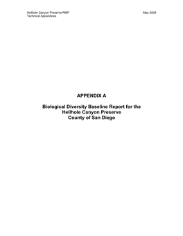 APPENDIX a Biological Diversity Baseline Report for the Hellhole