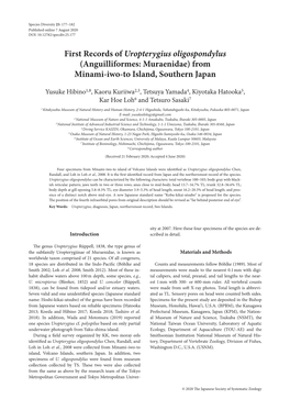 First Records of Uropterygius Oligospondylus (Anguilliformes: Muraenidae) from Minami-Iwo-To Island, Southern Japan