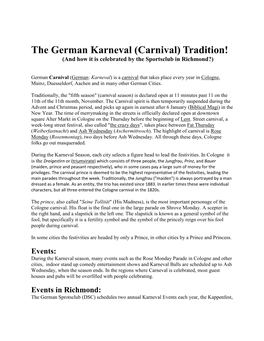The German Karneval (Carnival) Tradition! (And How It Is Celebrated by the Sportsclub in Richmond?)