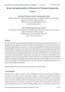 Design and Implementation of 3D Printer for Mechanical Engineering Courses