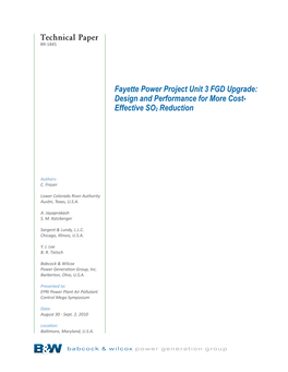 Fayette Power Project Unit 3 FGD Upgrade: Design and Performance for More Cost- Effective SO2 Reduction