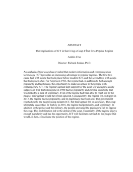 ABSTRACT the Implications of ICT in Surviving a Coup D'état for A