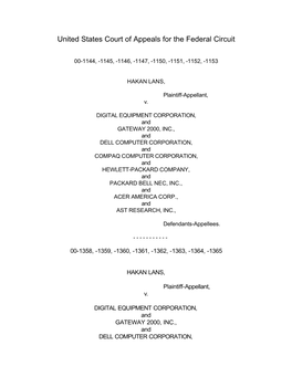 Federal Circuit Court Decisions / Hakan Lans V. Digital Equipment