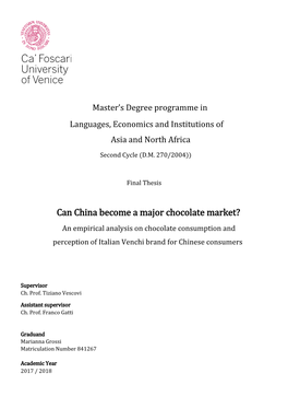 Can China Become a Major Chocolate Market? an Empirical Analysis on Chocolate Consumption and Perception of Italian Venchi Brand for Chinese Consumers