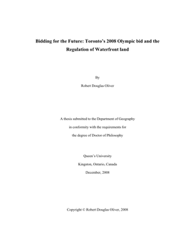 Toronto's 2008 Olympic Bid and the Regulation of Waterfront