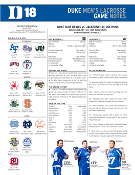 Duke Men's Lacrosse Game Notes