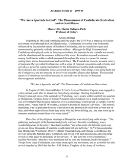 “We Are a Spectacle to God”: the Phenomenon of Confederate Revivalism Andrew Scott Bledsoe