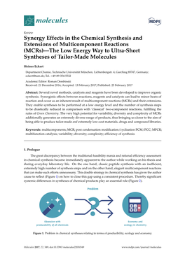 Synergy Effects in the Chemical Synthesis and Extensions Of