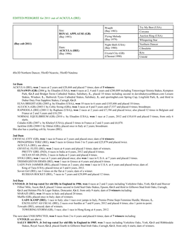 EDITED PEDIGREE for 2011 out of ACICULA (IRE)