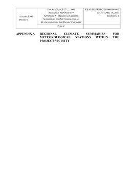 Appendix a Regional Climate Summaries for Meteorological Stations Within the Project Vicinity