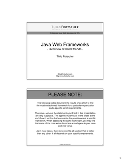 Java Web Frameworks PLEASE NOTE