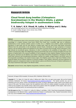 Research Article Cloud Forest Dung Beetles (Coleoptera: Scarabaeinae