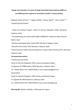 Design and Evaluation of a Panel of Snps in Mirna Genomic Regions