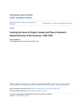 Evolving the Genre of Empire: Gender and Place in Women's Natural Histories of the Americas, 1688-1808