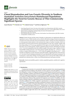 Clonal Reproduction and Low Genetic Diversity in Northern Australian