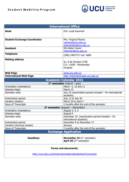 S T U D E N T M O B I L I T Y P R O G R a M International Office Academic