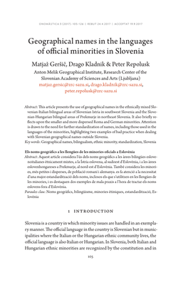 Geographical Names in the Languages of Official Minorities in Slovenia